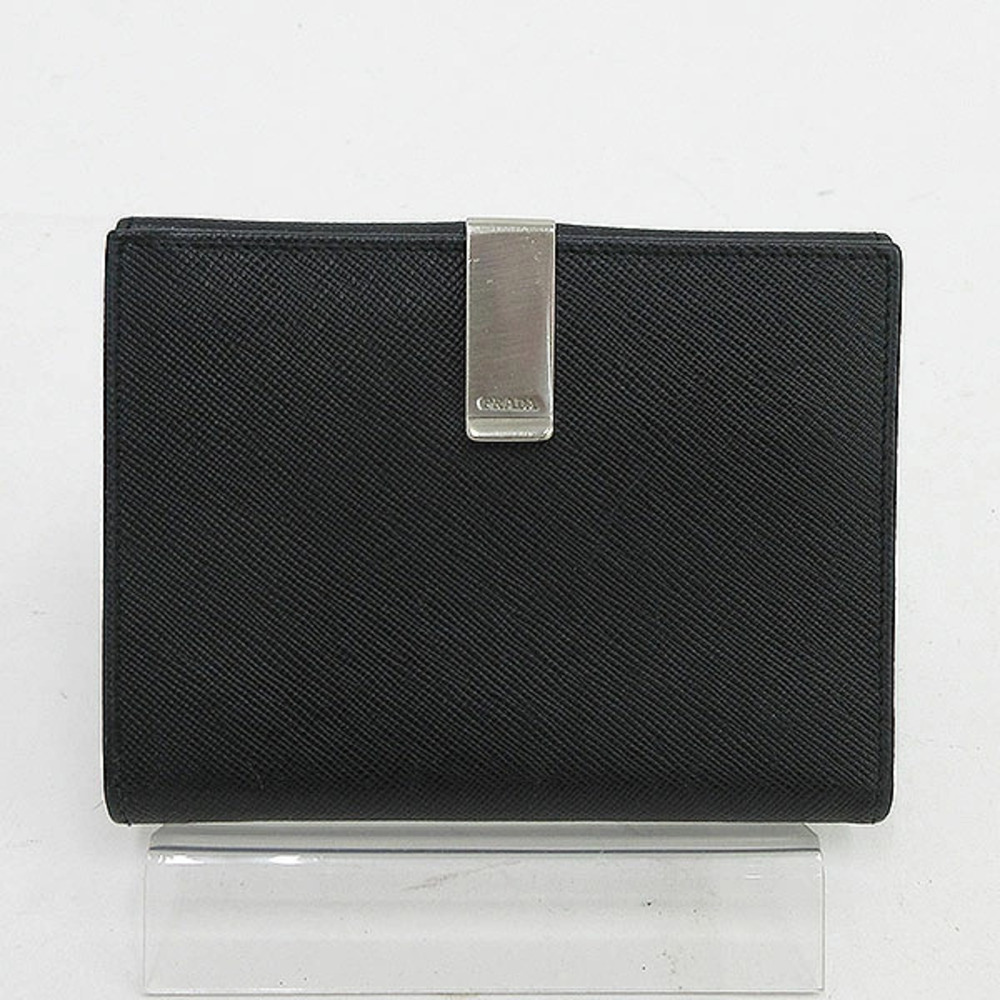 PRADA Double hook wallet black Saffiano leather